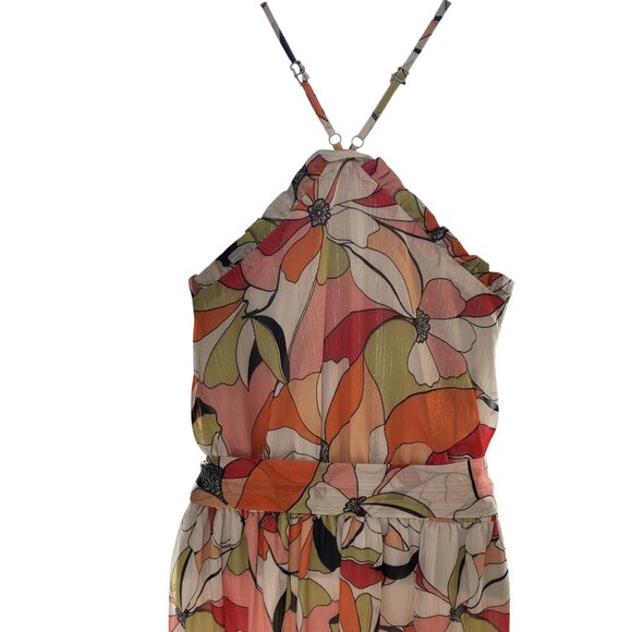 BCBGeneration Ruffled Floral Print Maxi Dress Size 12 Multicolor Halter Neck - Picture 5 of 15
